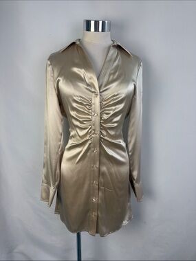 NWT INTERMIX CHAMPAGNE SILK BELTED DRESS